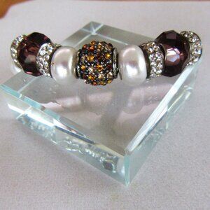 Topaz yellow rhinestone, faux pearl & beaded bracelet - November birthstone